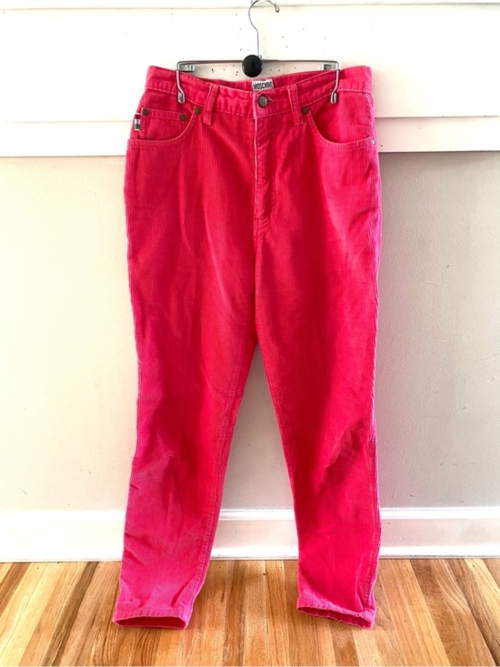 Moschino Corduroy High Waisted Pants Metal Logo Pink Size 30